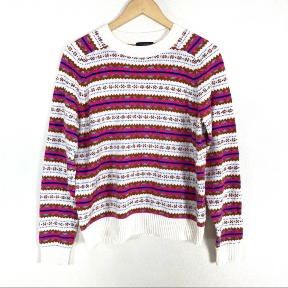 J. Crew Striped Fair Isle Crewneck Sweater Pullover Women’s Sz Large NWOT